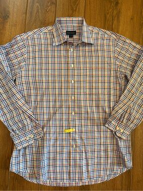 Scott Barber Men's Blue & Orange Plaid Button-Down Shirt / large